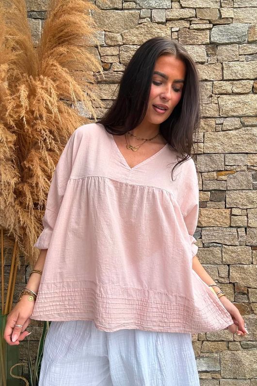 Prairie Pintuck Cotton Smock Antique Rose